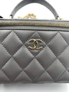 Sold-CHANEL Lambskin Grey Top Handle Vanity Case Chain Bag Light Gold Hardware