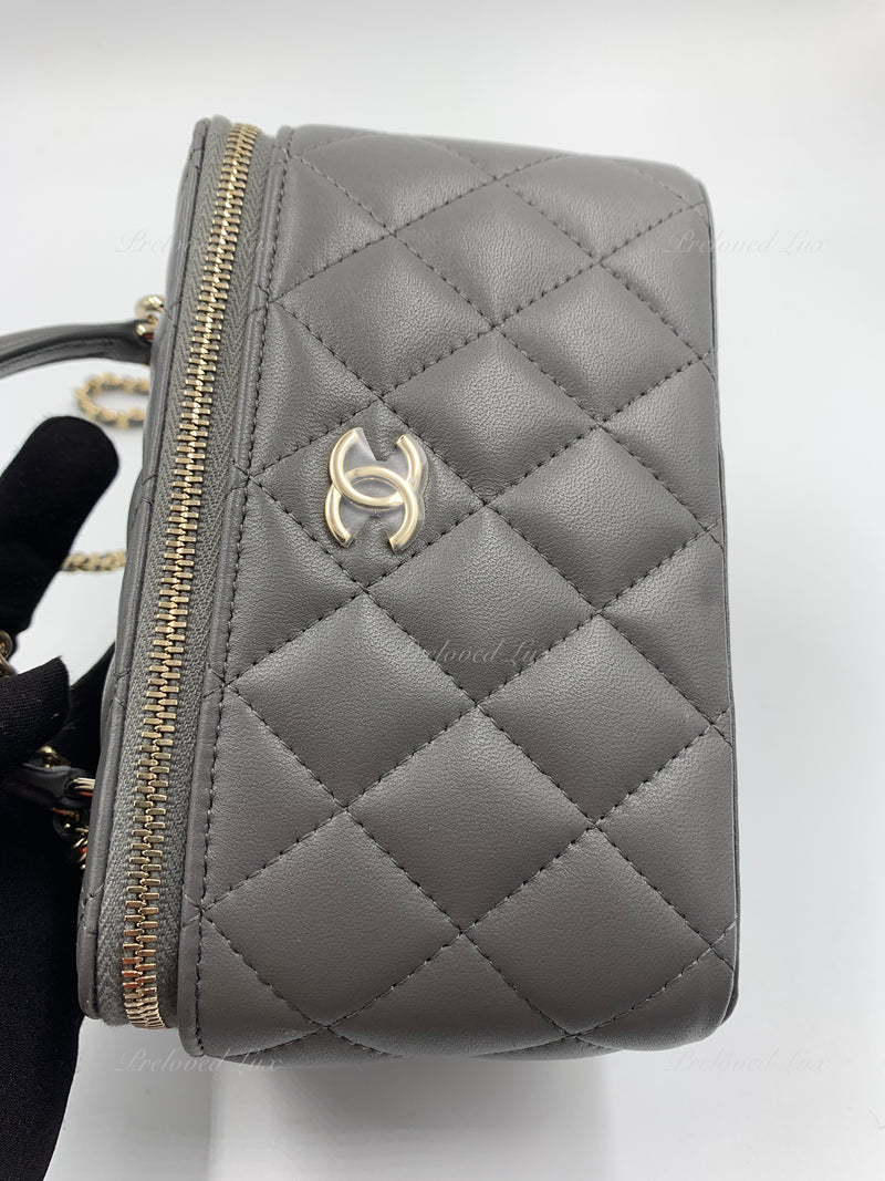 Sold-CHANEL Lambskin Grey Top Handle Vanity Case Chain Bag Light Gold Hardware