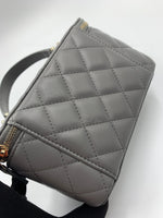 Sold-CHANEL Lambskin Grey Top Handle Vanity Case Chain Bag Light Gold Hardware