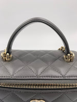 Sold-CHANEL Lambskin Grey Top Handle Vanity Case Chain Bag Light Gold Hardware