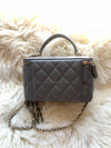 Sold-CHANEL Lambskin Grey Top Handle Vanity Case Chain Bag Light Gold Hardware