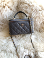 Sold-CHANEL Lambskin Grey Top Handle Vanity Case Chain Bag Light Gold Hardware