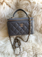 Sold-CHANEL Lambskin Grey Top Handle Vanity Case Chain Bag Light Gold Hardware