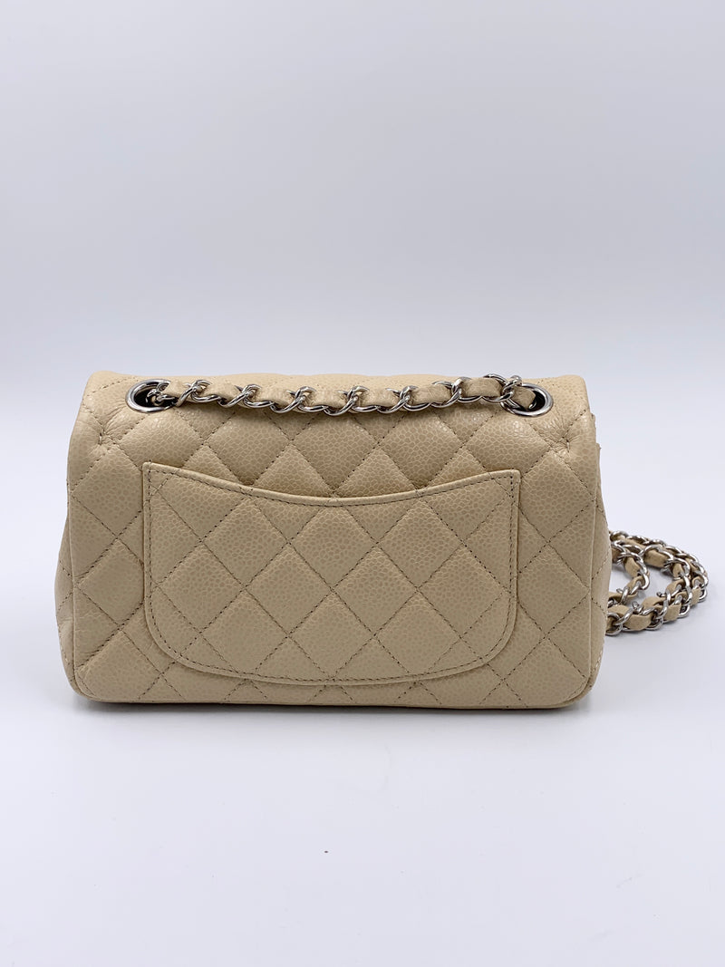 Sold-CHANEL Caviar Mini Rectangular Flap Beige - Crossbody - Silver Hardware