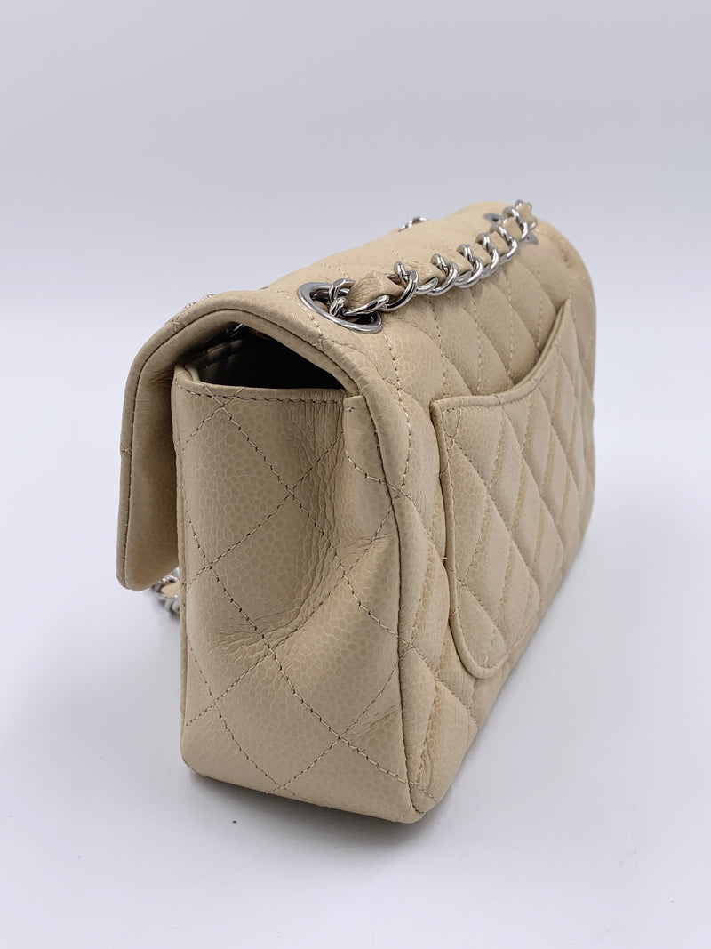 Sold-CHANEL Caviar Mini Rectangular Flap Beige - Crossbody - Silver Hardware