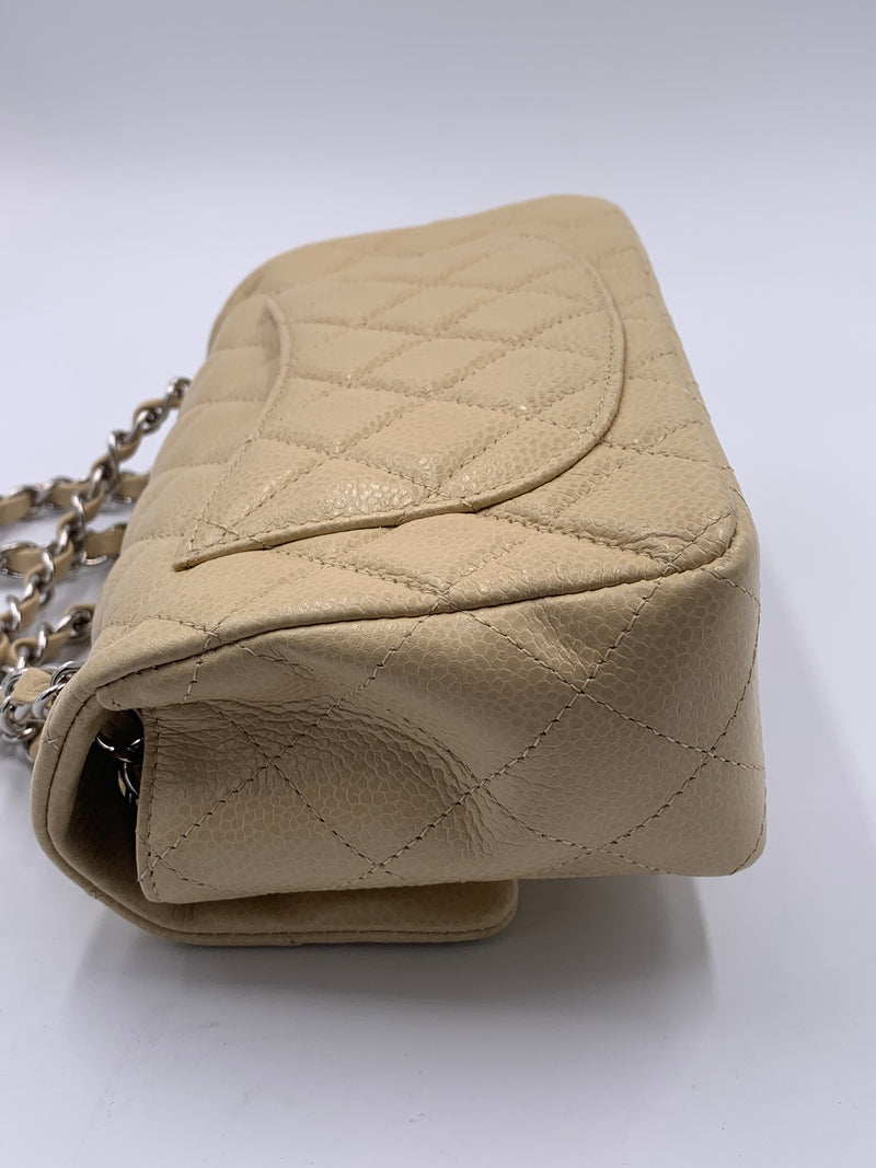 Sold-CHANEL Caviar Mini Rectangular Flap Beige - Crossbody - Silver Hardware