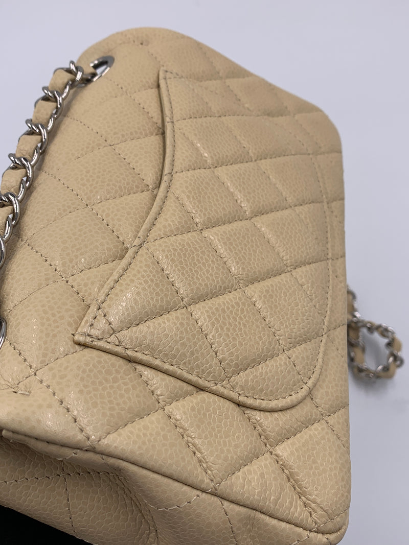 Sold-CHANEL Caviar Mini Rectangular Flap Beige - Crossbody - Silver Hardware