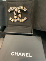 CHANEL CC Gold Rhinestones and Pearl Brooch