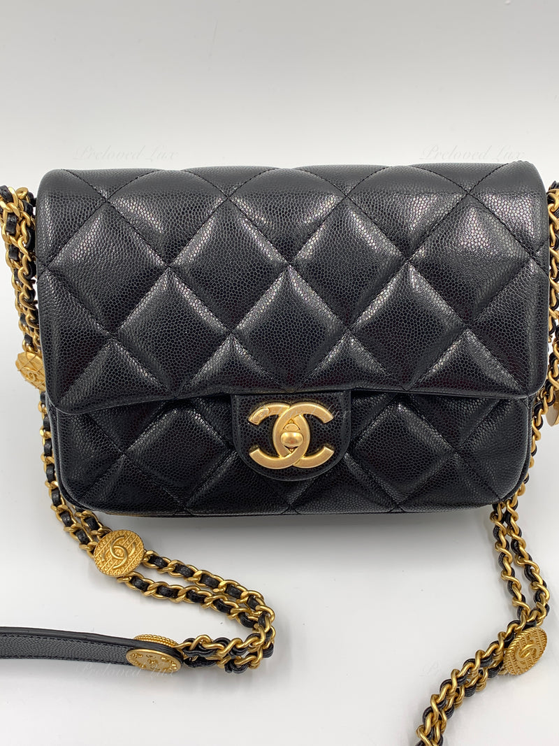 CHANEL Black Caviar Mini Seasonal Flap Gold Hardware