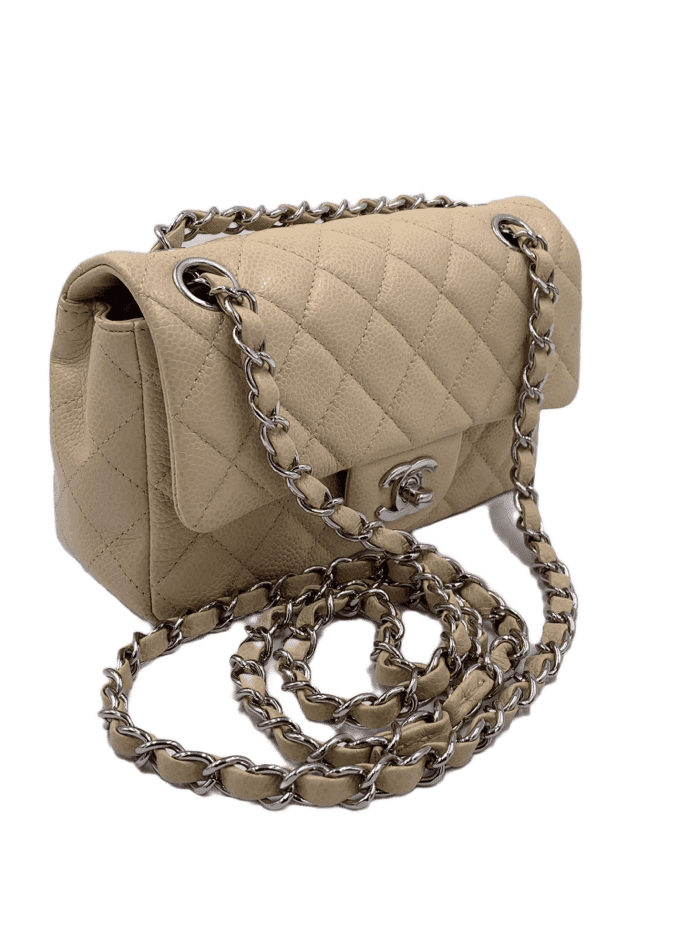 Sold-CHANEL Caviar Mini Rectangular Flap Beige - Crossbody - Silver Hardware