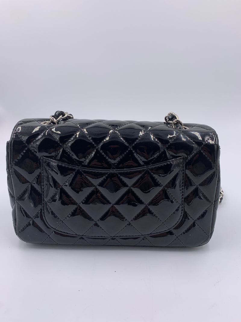 Sold-CHANEL Classic Mini Rectangular Black Shoulder Bag Crossbody - Silver Hardware Patent Leather