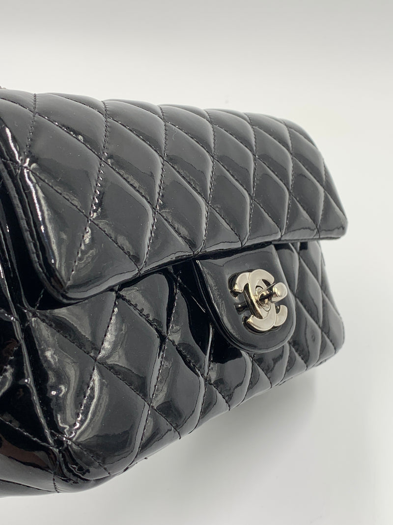 Sold-CHANEL Classic Mini Rectangular Black Shoulder Bag Crossbody - Silver Hardware Patent Leather