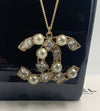 Sold-CHANEL CC Rhinestones and Pearl Necklace C238