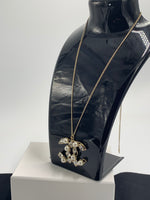 Sold-CHANEL CC Rhinestones and Pearl Necklace C238