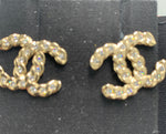 Sold-CHANEL CC Rhinestones Earrings/Gold L239