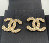 Sold-CHANEL CC Rhinestones Earrings/Gold L239