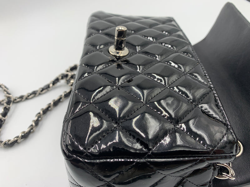 Sold-CHANEL Classic Mini Rectangular Black Shoulder Bag Crossbody - Silver Hardware Patent Leather