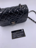 Sold-CHANEL Classic Mini Rectangular Black Shoulder Bag Crossbody - Silver Hardware Patent Leather