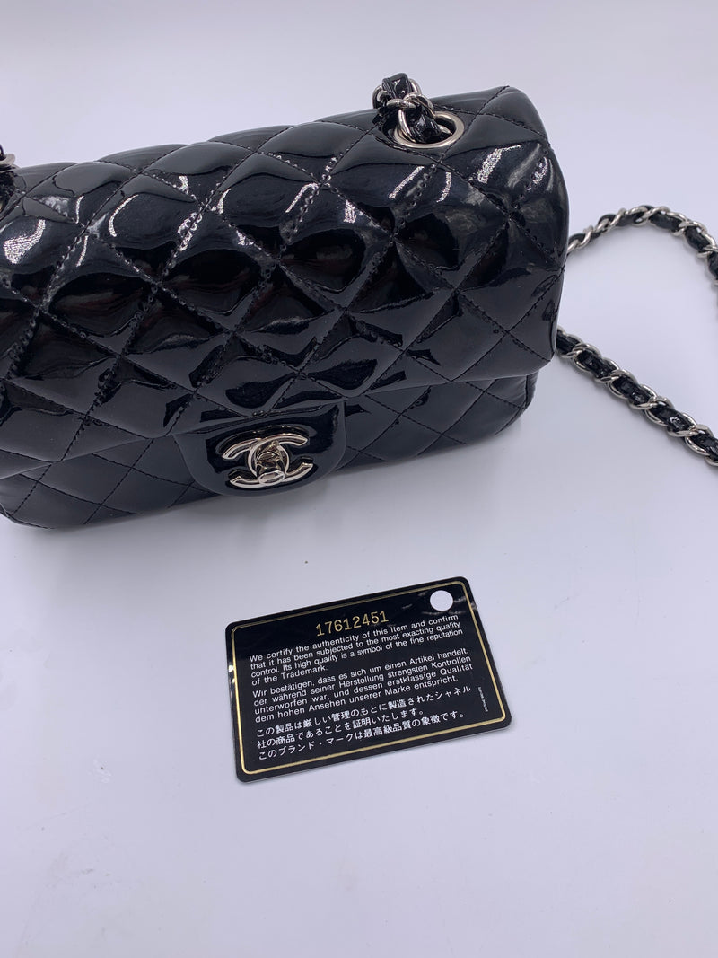 Sold-CHANEL Classic Mini Rectangular Black Shoulder Bag Crossbody - Silver Hardware Patent Leather