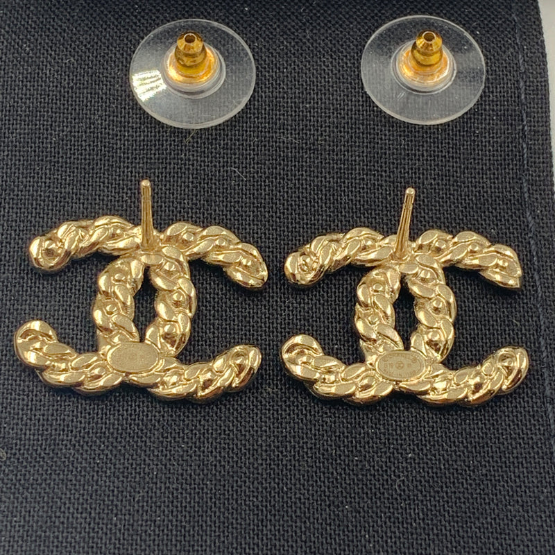 Sold-CHANEL CC Rhinestones Earrings/Gold L239