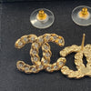 Sold-CHANEL CC Rhinestones Earrings/Gold L239