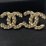 Sold-CHANEL CC Rhinestones Earrings/Gold L239