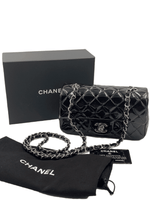 Sold-CHANEL Classic Mini Rectangular Black Shoulder Bag Crossbody - Silver Hardware Patent Leather