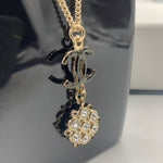 Sold-CHANEL CC Black Logo with Rhinestones Necklace C240