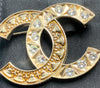 Sold-CHANEL CC Rhinestones Brooch - aged gold L241