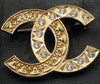 Sold-CHANEL CC Rhinestones Brooch - aged gold L241