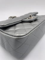 Sold-CHANEL Mini Rectangular Silver Grey Metallic Lambskin Shoulder bag Crossbody- Silver Hardware