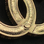 Sold-CHANEL CC Rhinestones Brooch - aged gold L241