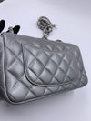 Sold-CHANEL Mini Rectangular Silver Grey Metallic Lambskin Shoulder bag Crossbody- Silver Hardware