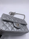 Sold-CHANEL Mini Rectangular Silver Grey Metallic Lambskin Shoulder bag Crossbody- Silver Hardware