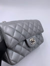 Sold-CHANEL Mini Rectangular Silver Grey Metallic Lambskin Shoulder bag Crossbody- Silver Hardware