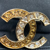 Sold-CHANEL CC Rhinestones Brooch - aged gold L241