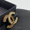 Sold-CHANEL CC Rhinestones Brooch - aged gold L241