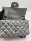 Sold-CHANEL Mini Rectangular Silver Grey Metallic Lambskin Shoulder bag Crossbody- Silver Hardware