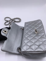 Sold-CHANEL Mini Rectangular Silver Grey Metallic Lambskin Shoulder bag Crossbody- Silver Hardware