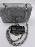 Sold-CHANEL Mini Rectangular Silver Grey Metallic Lambskin Shoulder bag Crossbody- Silver Hardware