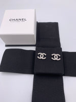 Sold-CHANEL CC Rhinestones Earrings/Silver C243