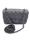 Sold-CHANEL Mini Rectangular Silver Grey Metallic Lambskin Shoulder bag Crossbody- Silver Hardware