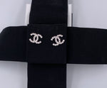 Sold-CHANEL CC Rhinestones Earrings/Silver C243