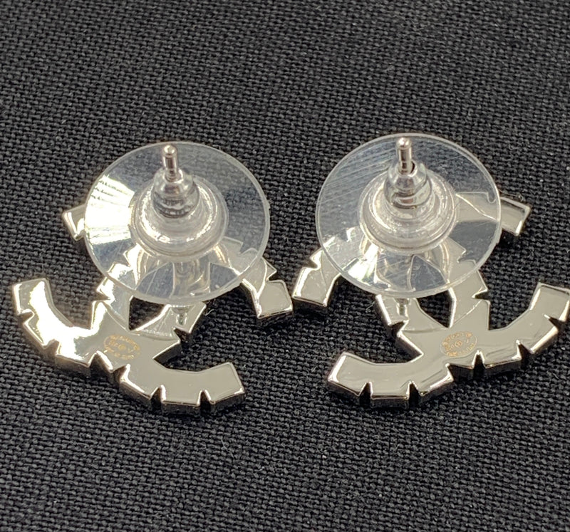 Sold-CHANEL CC Rhinestones Earrings/Silver C243