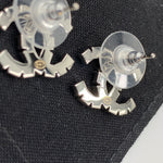 Sold-CHANEL CC Rhinestones Earrings/Silver C243