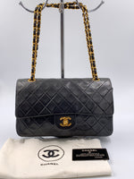 Sold-CHANEL Classic Lambskin Double Chain Double Medium Flap Bag black/gold