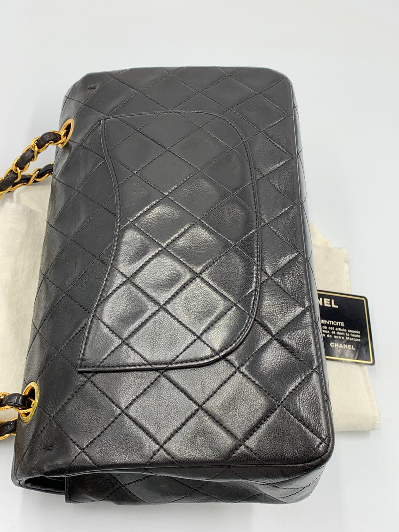 Sold-CHANEL Classic Lambskin Double Chain Double Medium Flap Bag black/gold