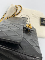 Sold-CHANEL Classic Lambskin Double Chain Double Medium Flap Bag black/gold