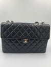 Sold-CHANEL Caviar Jumbo Flap Shoulder Bag black Silver hardware