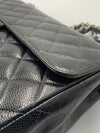 Sold-CHANEL Caviar Jumbo Flap Shoulder Bag black Silver hardware